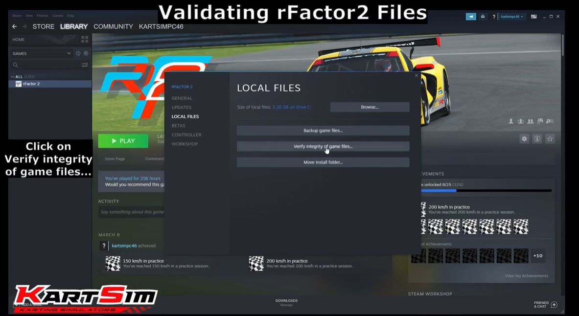 Validating Files on Steam with rFactor 2 and KartSim